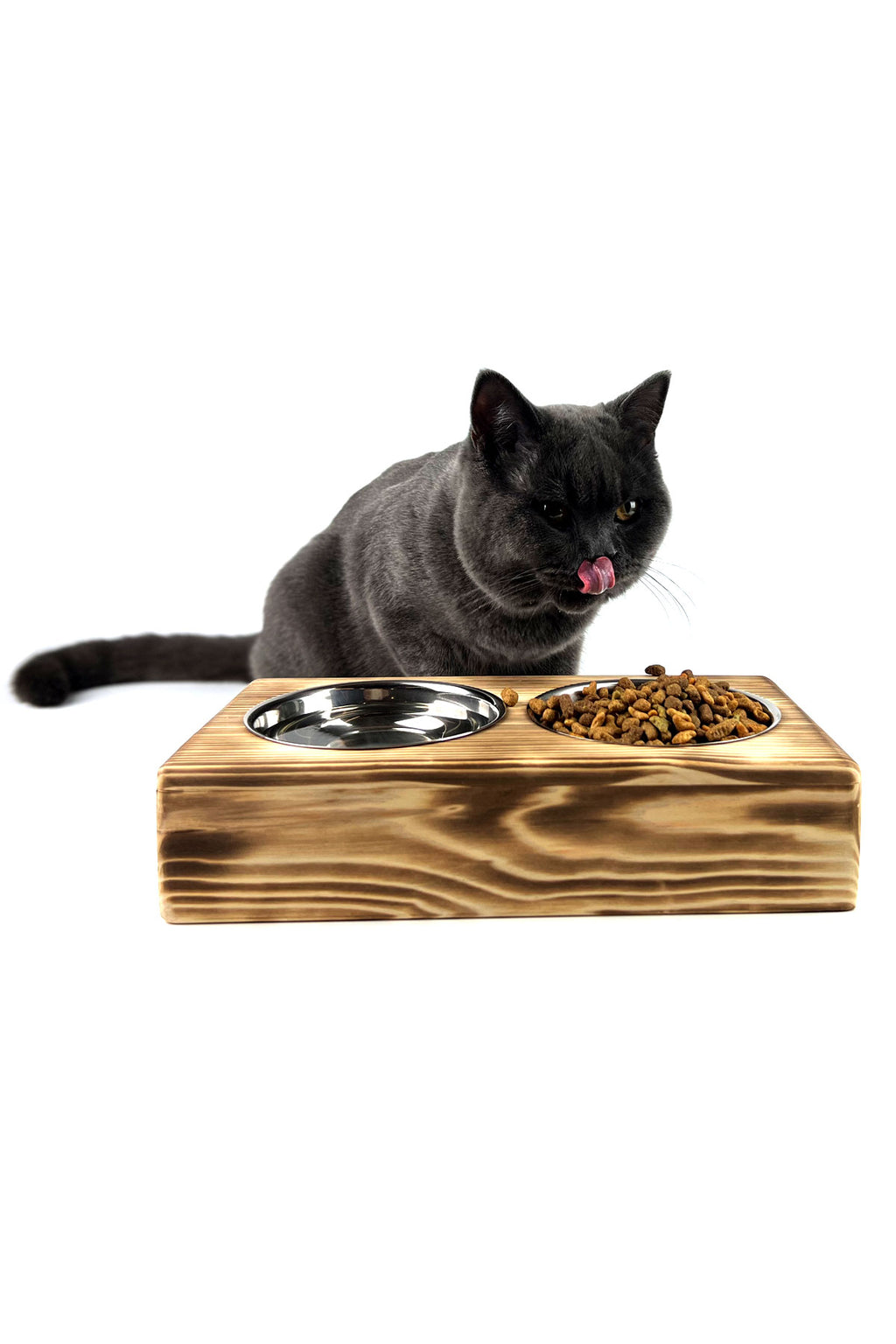 Personalized Elevated Wooden Pet Feeder – Custom Name Engraving – 2x 304 Stainless Steel Bowls + Solid Fir Wood Stand