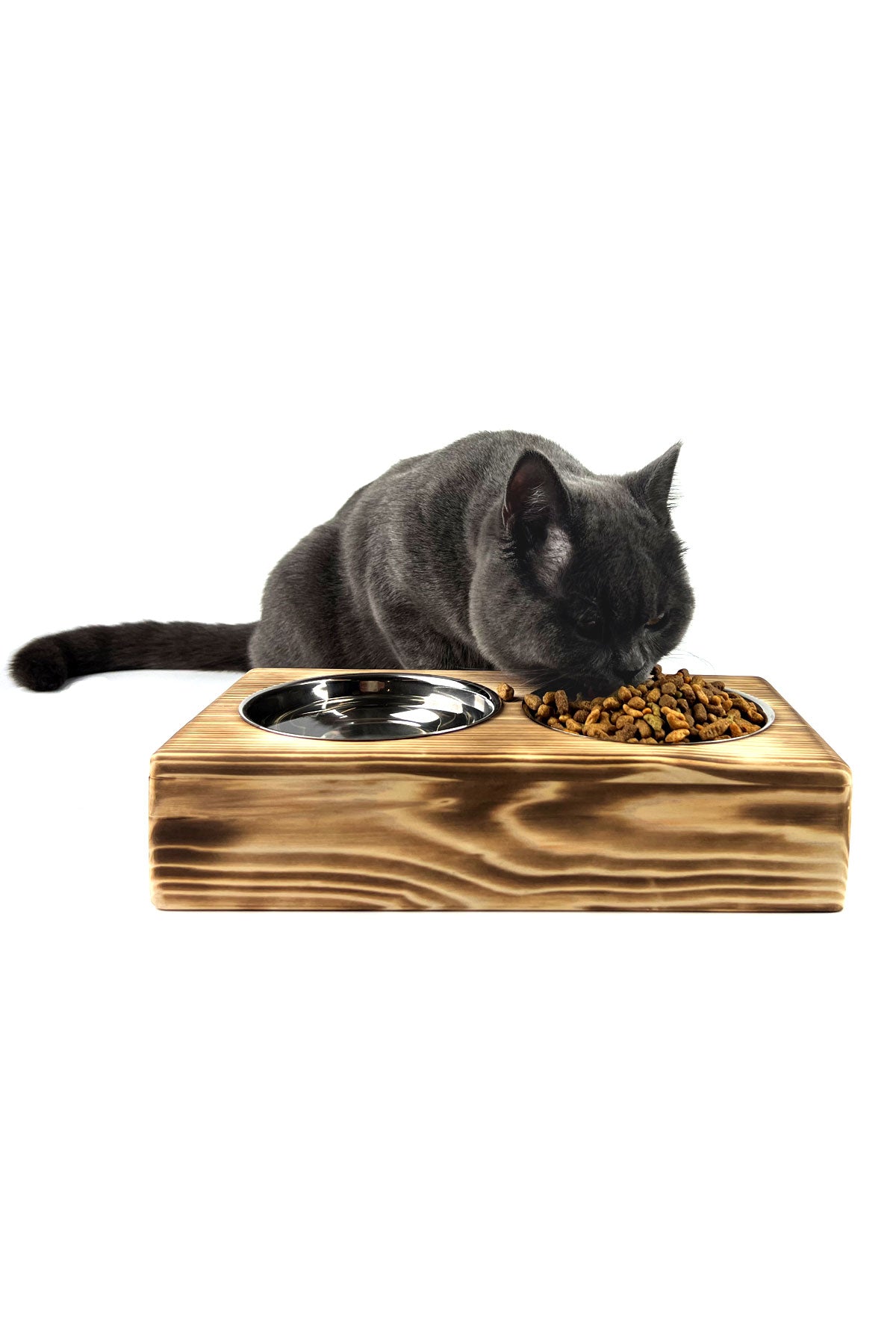 Personalized Elevated Wooden Pet Feeder – Custom Name Engraving – 2x 304 Stainless Steel Bowls + Solid Fir Wood Stand