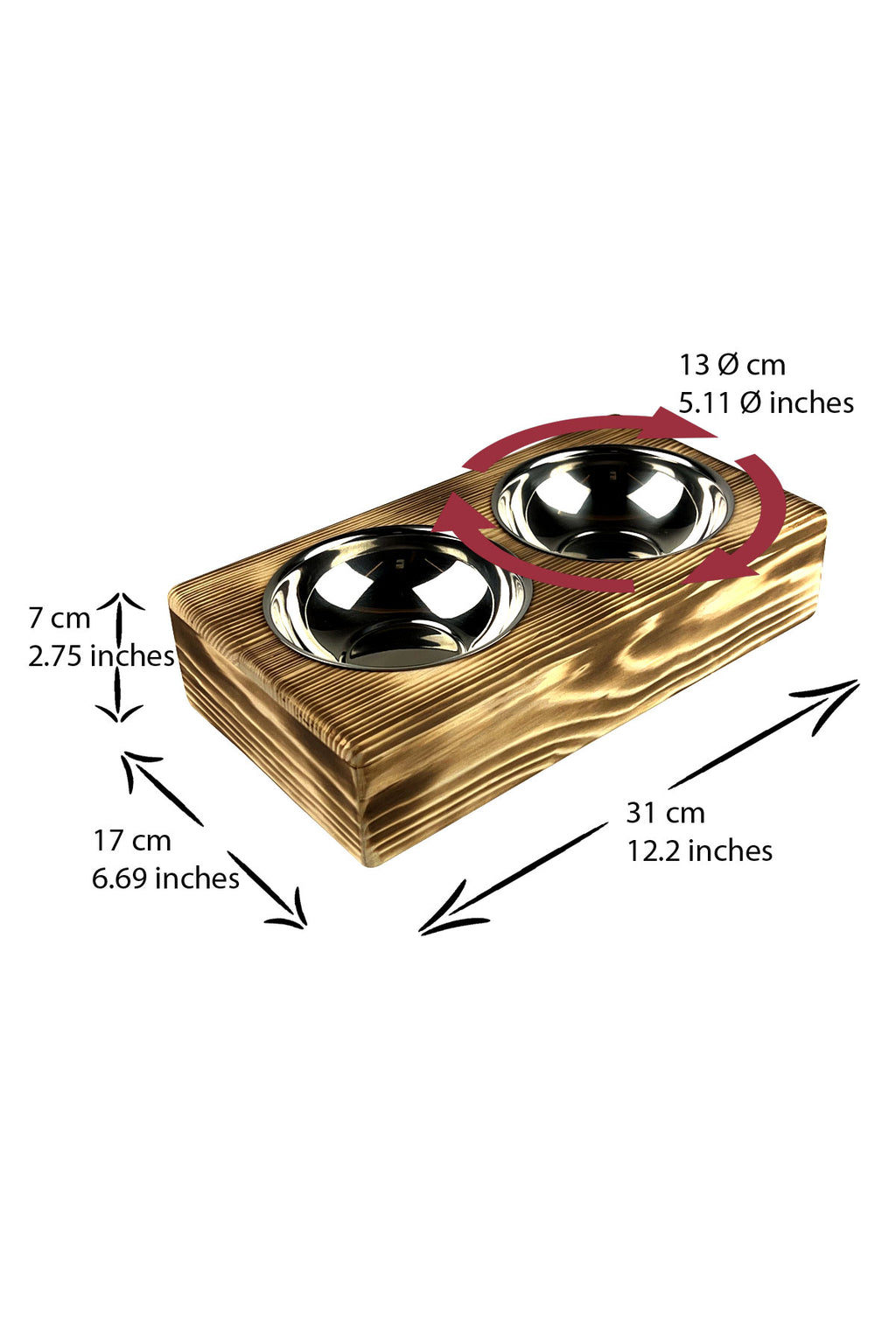 Personalized Elevated Wooden Pet Feeder – Custom Name Engraving – 2x 304 Stainless Steel Bowls + Solid Fir Wood Stand
