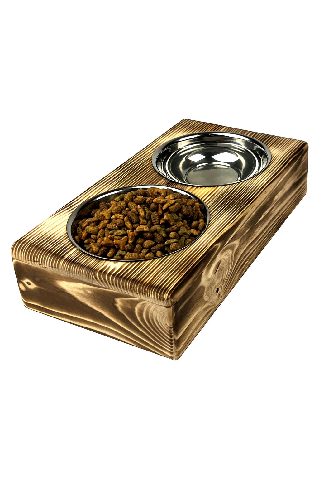 Personalized Elevated Wooden Pet Feeder – Custom Name Engraving – 2x 304 Stainless Steel Bowls + Solid Fir Wood Stand