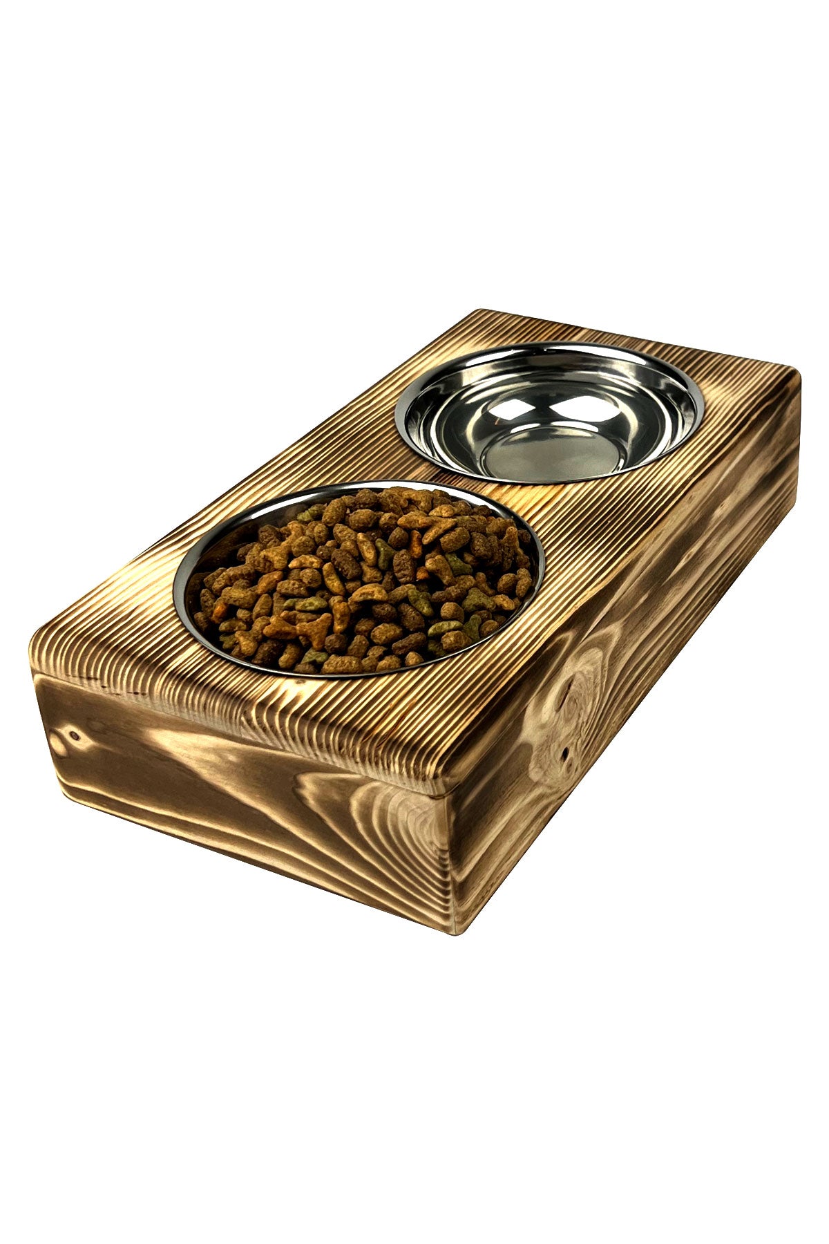 Personalized Elevated Wooden Pet Feeder – Custom Name Engraving – 2x 304 Stainless Steel Bowls + Solid Fir Wood Stand