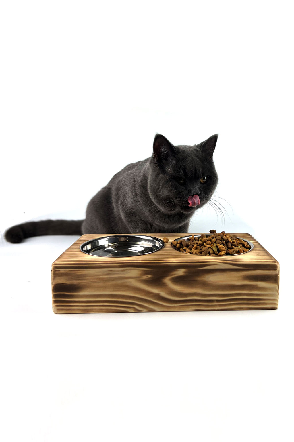 Personalized Elevated Wooden Pet Feeder – Custom Name Engraving – 2x 304 Stainless Steel Bowls + Solid Fir Wood Stand