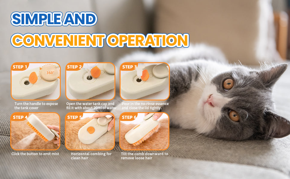 Pet Steam Grooming Brush with Spray – Massage & Hair Removal Comb for Cats and Dogs