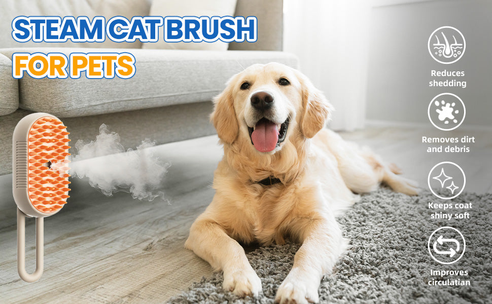 Pet Steam Grooming Brush with Spray – Massage & Hair Removal Comb for Cats and Dogs